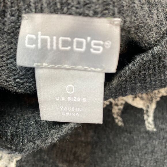 Chico's Sweater Women's S Gray Embroidered Cheetah Ribbed Sleeve & Hem Crew Neck - Picture 7 of 11